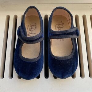 Navy Blue Velvet Mary Janes Shoes, sz 22